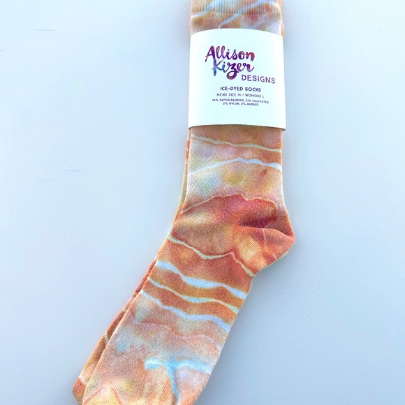 Geode Ice Dye Socks Canyon Yellow Orange Agate Tie Dye Socks Hand Dyed Bamboo - Picture 2 of 3